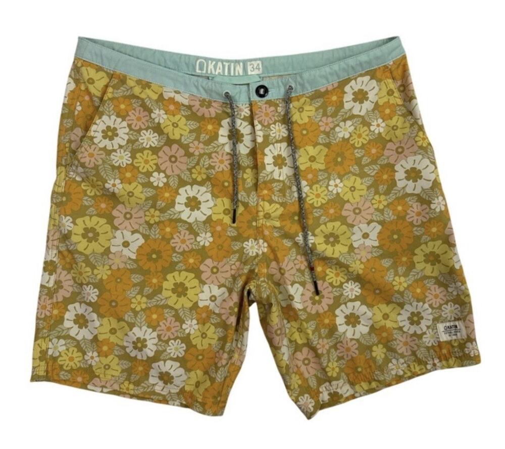 Katin Board Shorts Mens 34 Floral Swim Trunks Retro Surf Beach Stretch
